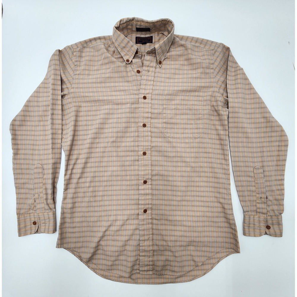 Mens Hunting‎ Horn Button Up Shirt Size M Beige Plaid